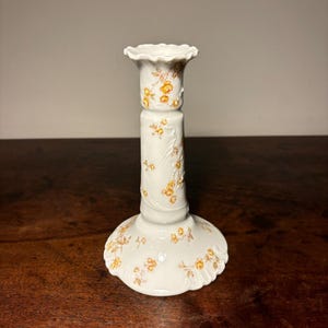 Antique Candle Holder H&C Limoges Porcelain Small Yellow Roses France 7” Tall