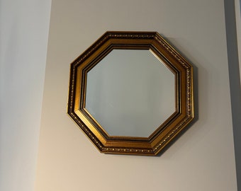 VTG Ornate Gold Wall Mirror Wooden Octagon 13” x13”