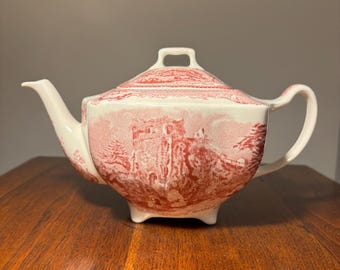 Teapot Pink White Porcelain Britain Castles Johnson Bros England