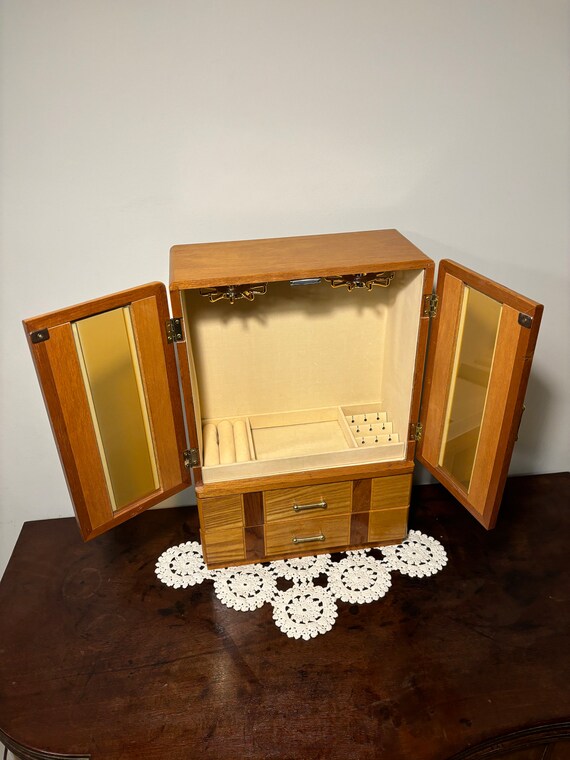 VTG Jewelry Box Wooden With Two Carousels Art Dec… - image 7
