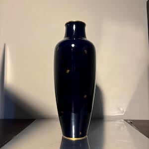 VTG Sevres Vase Cobalt Blue with a Delicate Golden Floral Pattern 10.5” Tall Manufacture Nationale Dore a Sevres
