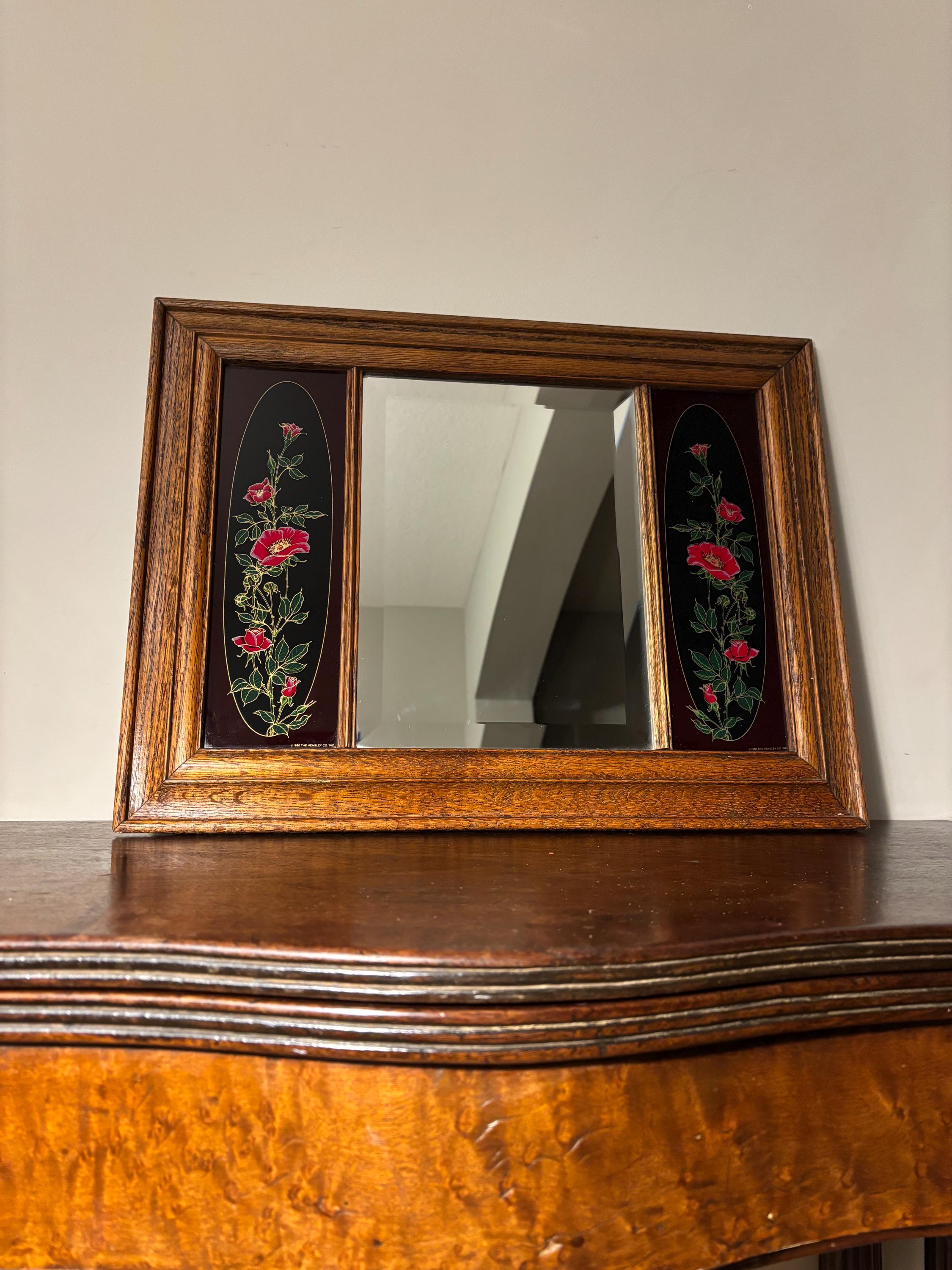 1980 Hensley Wooden Mirror With Two Flower Panels 21.25”x16.25” - Etsy