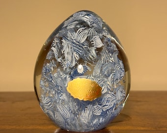 Murano Egg Shape Paper Weight Latticino Multicolor Art Glass Italy