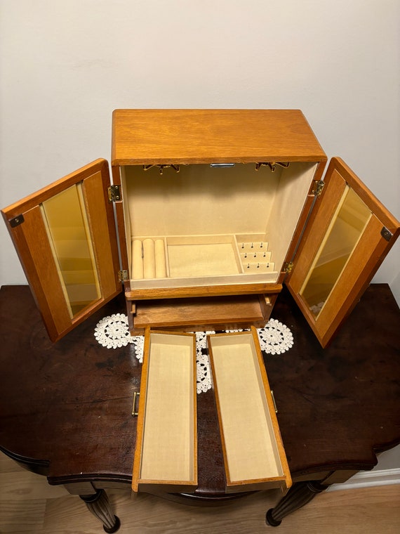 VTG Jewelry Box Wooden With Two Carousels Art Dec… - image 4