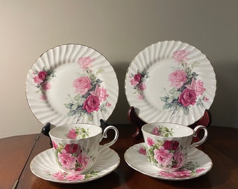 6Pc Tea Set Allyn Nelson Collection Royal Patrician Staffordshire Made in England Pink Roses and Gold Trim Like NEW condition