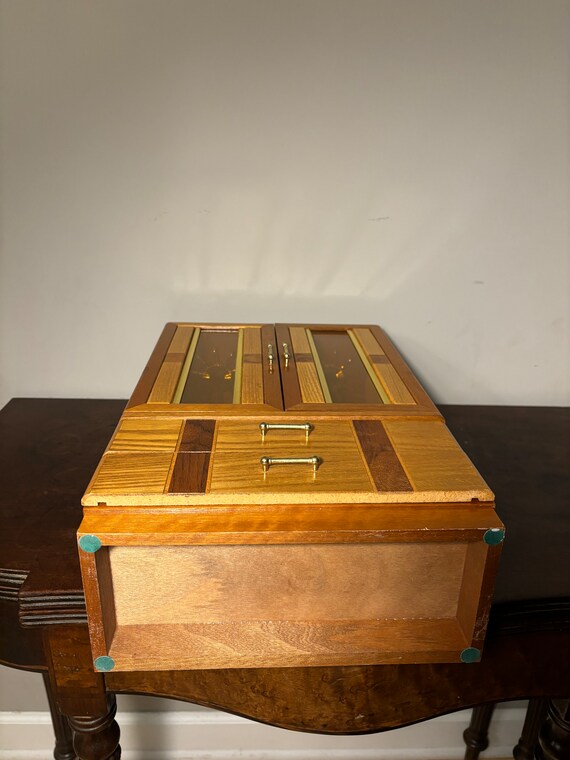 VTG Jewelry Box Wooden With Two Carousels Art Dec… - image 9