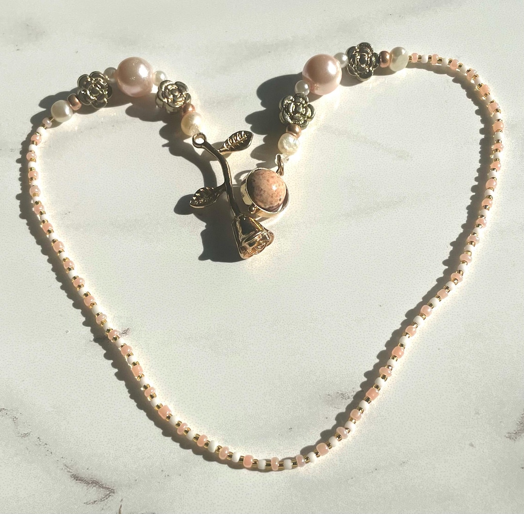 Pink & Gold Rose Beaded Bookmark, Book Club Gift - Etsy
