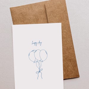Druckbare Grußkarte | Geburtstagskarte, Blaue Ballon-Karte