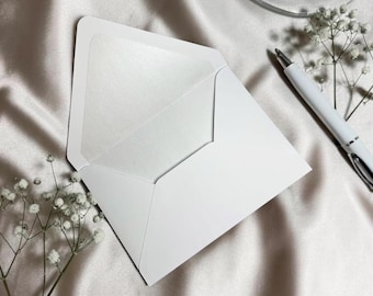 Handmade Shimmer Lined Envelope: White Cardstock, Metallic Liner