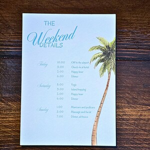 Blue Palms Bachelorette Itinerary Card Matching Add-on - Printed Add-on