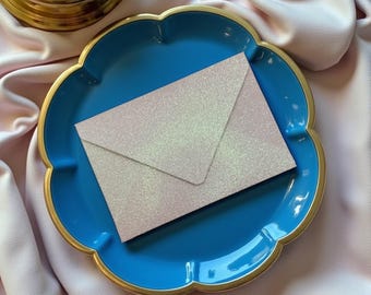 Pink Iridescent Glitter Envelopes | Handmade Wedding, Bridal Shower Stationery Set