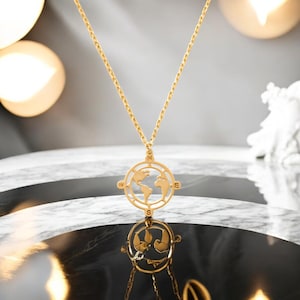 14K Gold Weltkarte Halskette, Minimalist Globe Anhänger, Reise Schmuck Geschenk, Erde Charme Halskette für Frauen, Fernweh Muttertag Geschenk