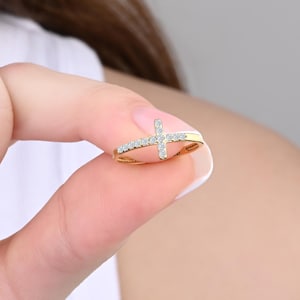 Gold Cross Ring For Women, Dainty 10K 14K 18K Solid Gold Christian Jewelry, Minimalist Religious Ring, Gift For Her Or Mom