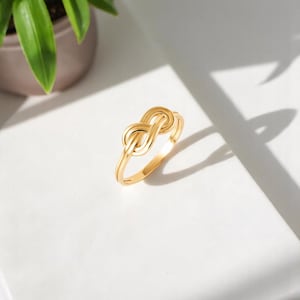 Solid Gold Knot Ring for Women in 10K 14K 18K Yellow White Rose Gold, Dainty Love Promise Ring, Minimalist Gold Band Anniversary Gift