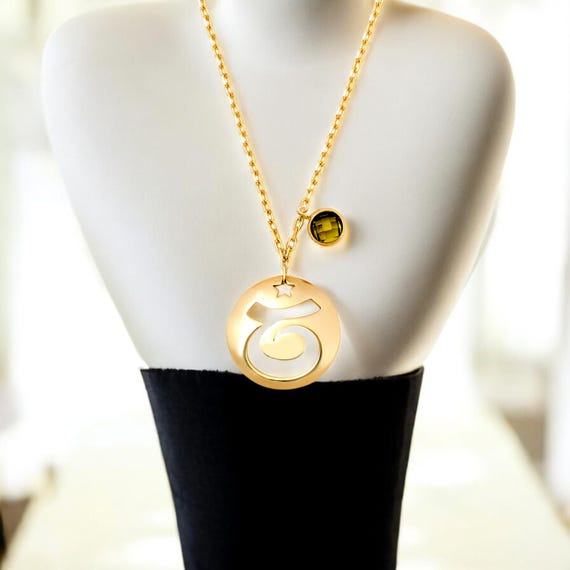 14K Gold Taurus Necklace: Zodiac Disc Pendant With Birthstone