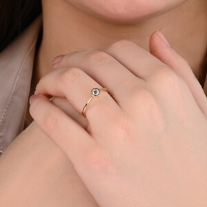 14K Gold Bezel Set CZ Ring, Dainty Solitaire Engagement Band, Minimalist Stacking Ring for Women, Elegant Promise Ring, Gift for Her