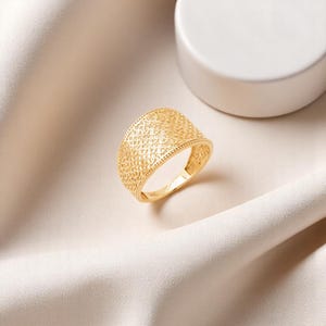 Wide Filigree Gold Ring • 10K 14K 18K Yellow White Rose Gold Lace Cutout Band • Elegant Statement Ring Gift for Her • Lightweight Design