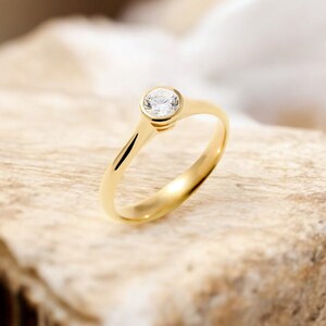Minimalist Gold Ring With Cubic Zirconia, Dainty Engagement Ring, Unique Promise Ring, Simple Solitaire Ring, Gift For Her, Wedding Jewelry
