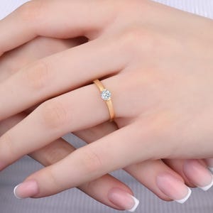 Dainty 10K 14K 18K Gold Ring with Cubic Zirconia, Stackable Engagement or Promise Ring, Minimalist Wedding Band Gift for Her or Mom