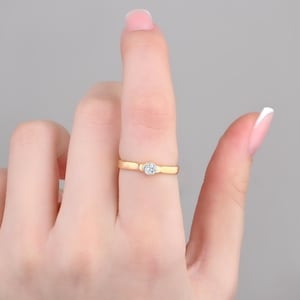 Solid Gold Diamond Promise Ring, Minimalist 10K 14K 18K Yellow White Rose Gold CZ Ring, Dainty Solitaire Engagement Ring for Her