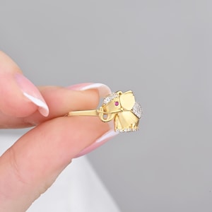 Gouden olifantenring met zirkonia, 10K 14K 18K geel wit roségoud, dierensieraden voor vrouwen, uniek cadeau voor haar verjaardag