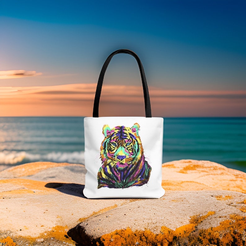 Tote Bag AOP Tropical Tiger Pop Art Gift Travel Vacation Beach Bag Gifts Exclusive Fitness Yoga Tote Bag Gifts Birthday Woman Friend Gifts image 3