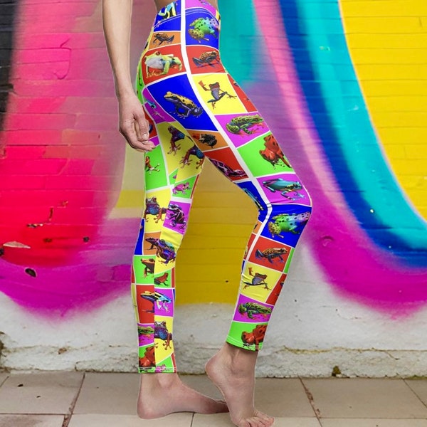 Women's Cut & Sew Casual Leggings Frogs Colorful Pop Art Print Dart Frogs Gift Running Jogging Casual Yoga Pilates Women Birthday Gift ideas