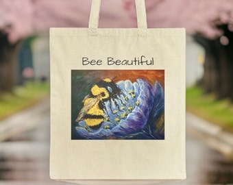 Cotton Canvas Tote Bee Beautiful Beach Bag Gift Vacation Travel Hiking Gift Nature Nation Parks Camping Lover Gift Tote Bee Flowers Art gift