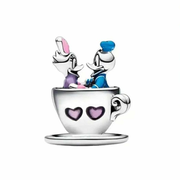 Disney Donald & Daisy Duck Tea cup S925 Sterling Silver Charm