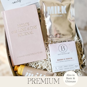 Novo pacote de cuidados para a mãe e caixa de presente para a mãe esperando diário de gravidez, cartão personalizado, cesta de presente pós-parto com autocuidado, diário de gravidez