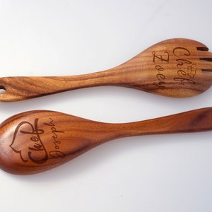 Personalisierte Holzlöffel SET, 10 ZOLL Akazie Kochlöffel, Geschenk für Koch, Mutter, Oma, Rührlöffel, Rührlöffel, Salatlöffel SET