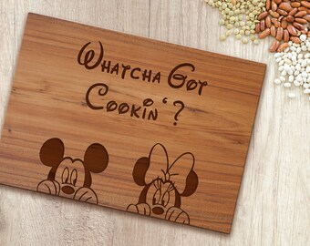 Whatcha Got Cookin' Cutting Board, Butcher Block, Custom Cheese Board, Cutting Board Personalized, Mickey Mouse Engraved, Anniversary Gift