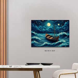 Boats Wall Art, Starry Night Sky Boats Waves Water Digital Printable ...