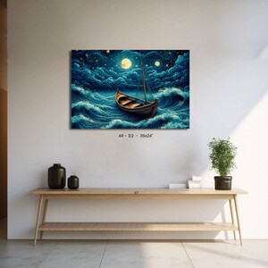 Boats Wall Art, Starry Night Sky Boats Waves Water Digital Printable ...