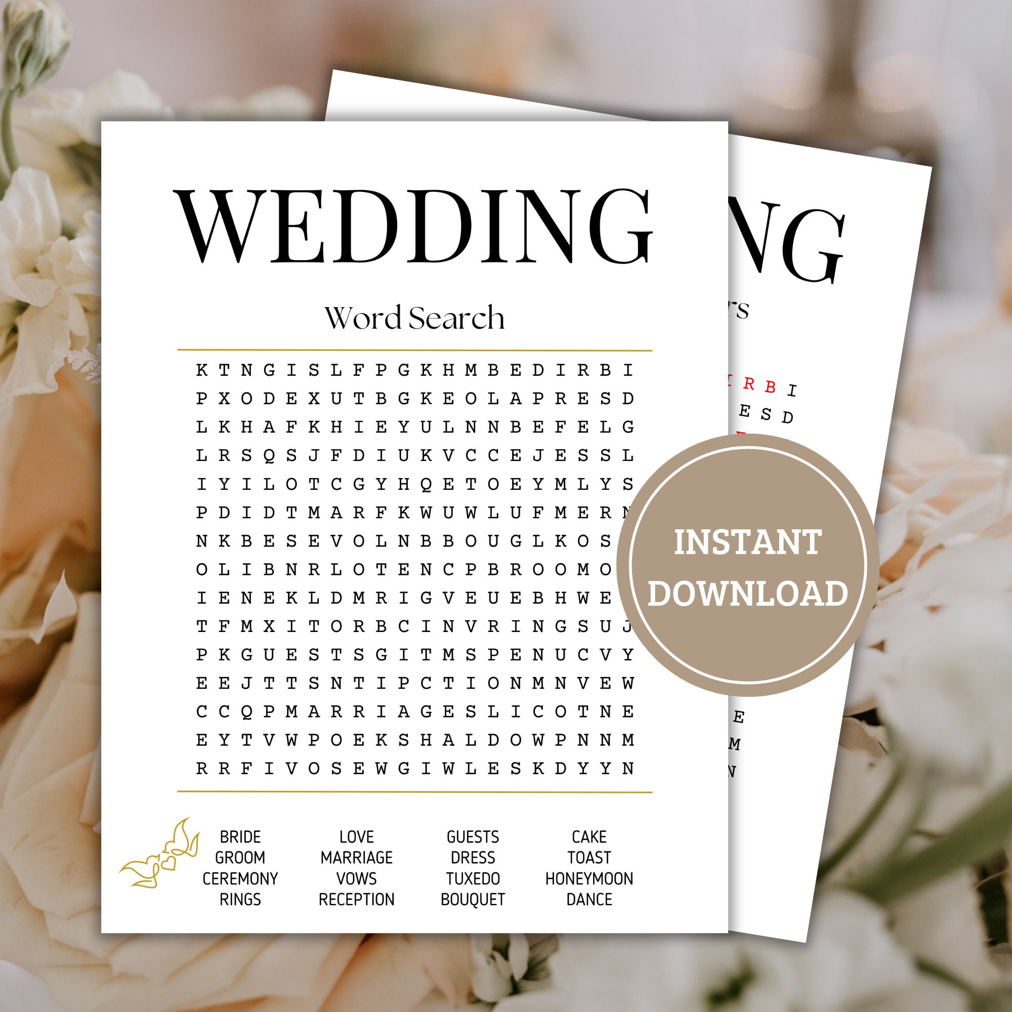 Printable Wedding Word Search Puzzle Instant Download - Etsy