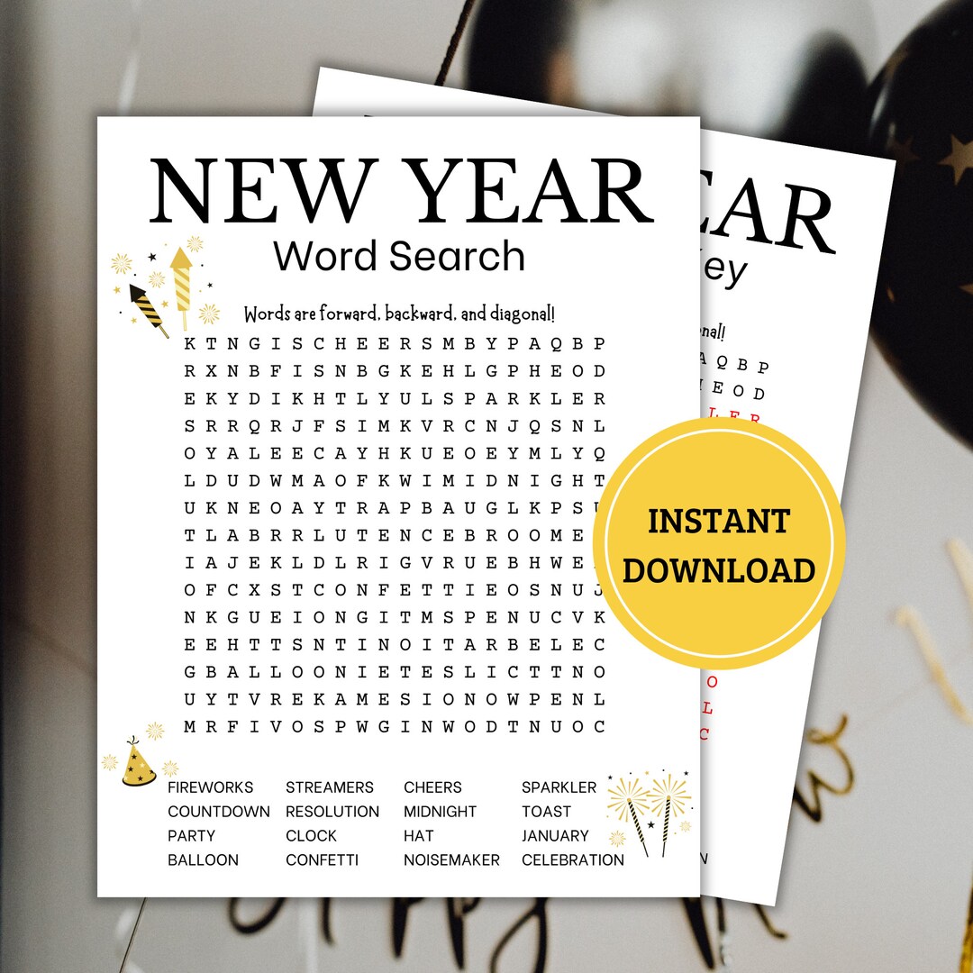 Printable New Year Word Search Puzzle Instant Download - Etsy