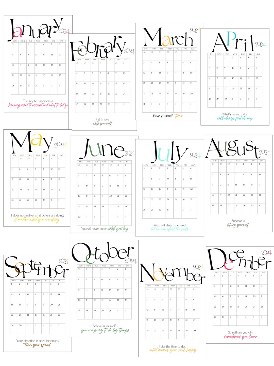 2024 Year Calendar Printable Poster PDF Download Etsy