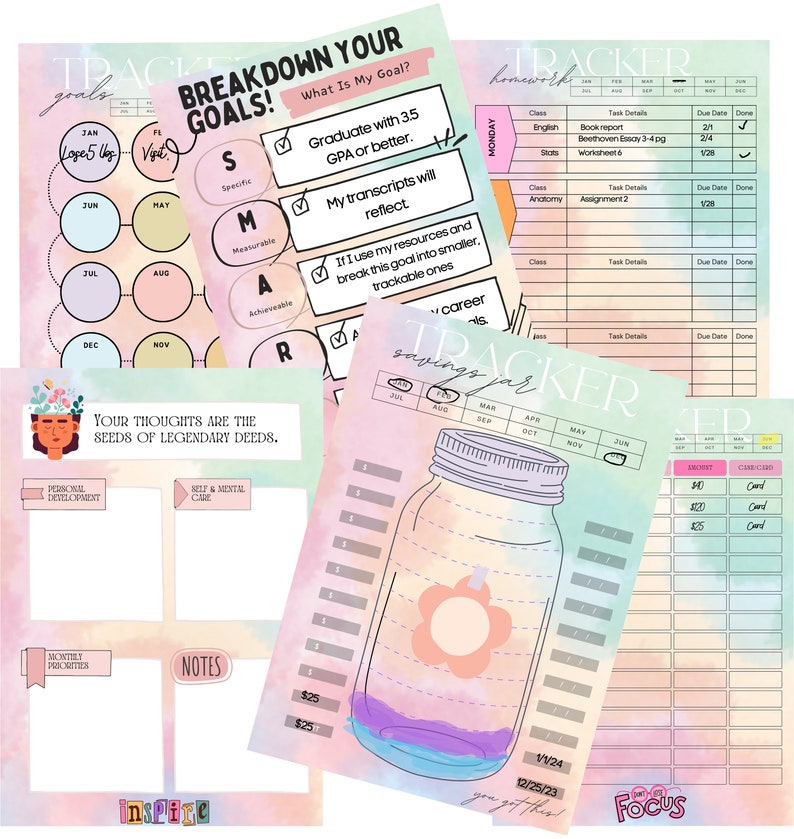 Goal Setting Tracker Printable A5 Journal Planner Page Productivity