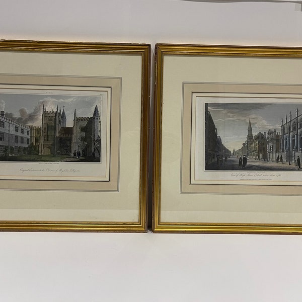 Pair of Rare Engravings of Oxford by J Skelton 19th Century