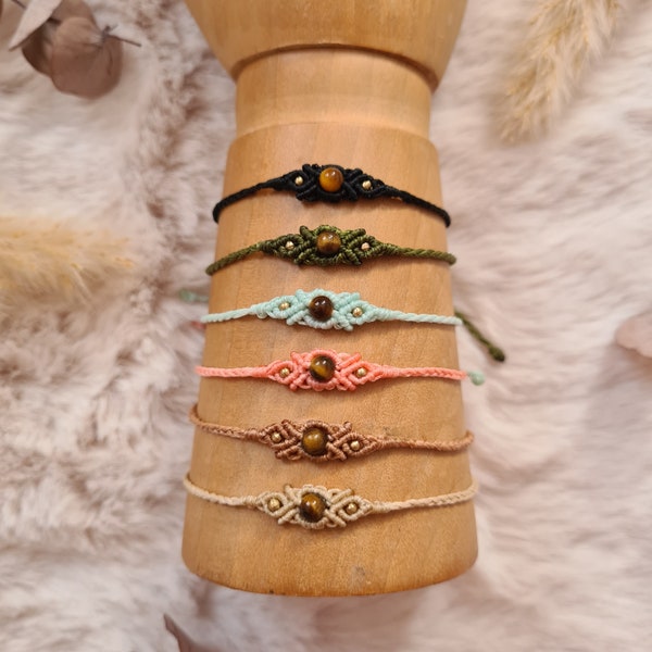 Bracelet fin en macramé avec perle naturelle, pierre naturelle, bracelet bohème, hippie chic, fait main, personnalisable