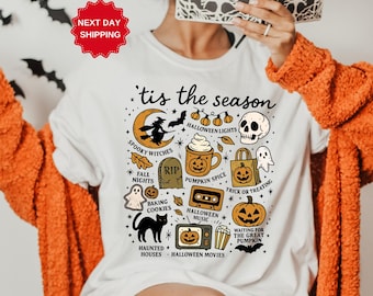 Tis' the Season Halloween Shirt, Retro Pumpkin Witch Tee, Cute Fall Aesthetic, Women's Spooky Season Graphic T-Shirt, Halloween 2026