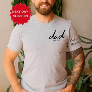 Personalized Dad Shirt with Kids Names Arm, Custom Dad Tshirt, Est Date Daddy T Shirt, Gift for Fathers Day, Unique Gifts for Dad
