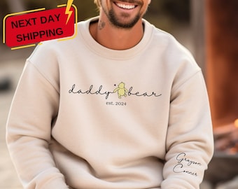 Custom Daddy Bear Winnie The Pooh Sweatshirt Dad Est with Kid Name on Sleeve, Personalized Daddy Sweatshirt, Gift for Father's Day