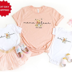 Custom Est Mama Bear Papa Bear and Baby Bear Shirt, Family Bear Matching Shirt, Baby Shower Shirts for New Mom and Dad, Cute Baby Bear Shirt