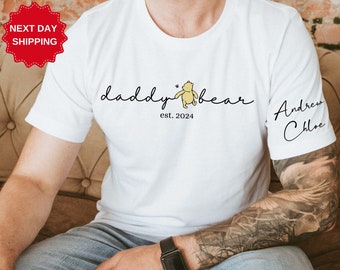 Pooh Bear Daddy Shirt, Dad Est. with Kid Name on Sleeve Shirt, Winnie The Pooh Shirt, Custom Bear Shirt, Fathers Day Gift, Personalized Dad