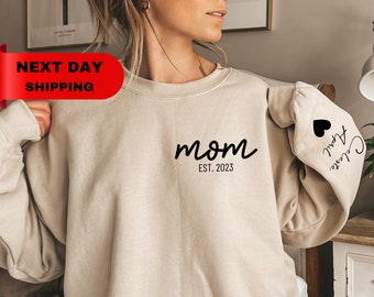 Personalized Mama Sweatshirt with Kids Names Sleeve, Custom Momma Sweater, Est Date Mom Sweatshirt, Gift for Mother, Childs Names on Sleeve