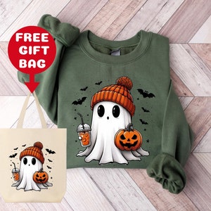 Cute Ghost Sweatshirt With Free Gift Bag, Funny Spooky Sweatshirt, Fall Ghost Shirt, Womens Ghost Hoodie,Spooky Season,Halloween Party Shirt