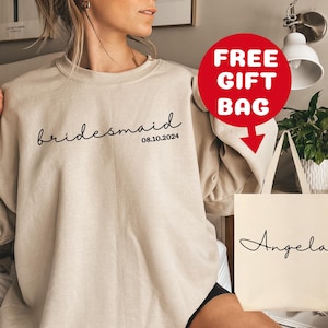 Personalized Bridesmaid Gifts with Free Gift Bag, Bridesmaid Sweatshirt for Wedding Day and Bachelorette Party, Maid of Honor Proposal Gifts