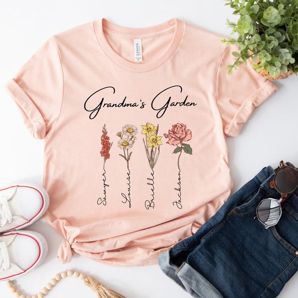 Grandma's Garden Shirt, Mothers Day Gift, Birth Month Flower Shirt, Granny's Flowers Garden Shirt, Custom Kids Name Tee, Custom Flower Shirt