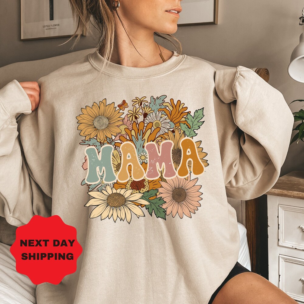 Flower Sweatshirt,Mama Flowers Shirt, Mothers Day Women Sweatshirt, Wildflower Mom Sweatshirts,Mothers Day Sweatshirt, Retro Mom Sweatshirt Livingtee